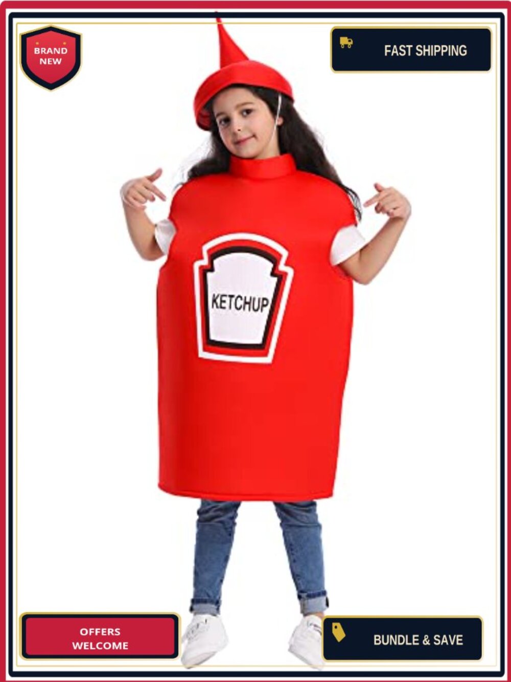 Kids Mustard Ketchup Costume Halloween Party Tunic Hat